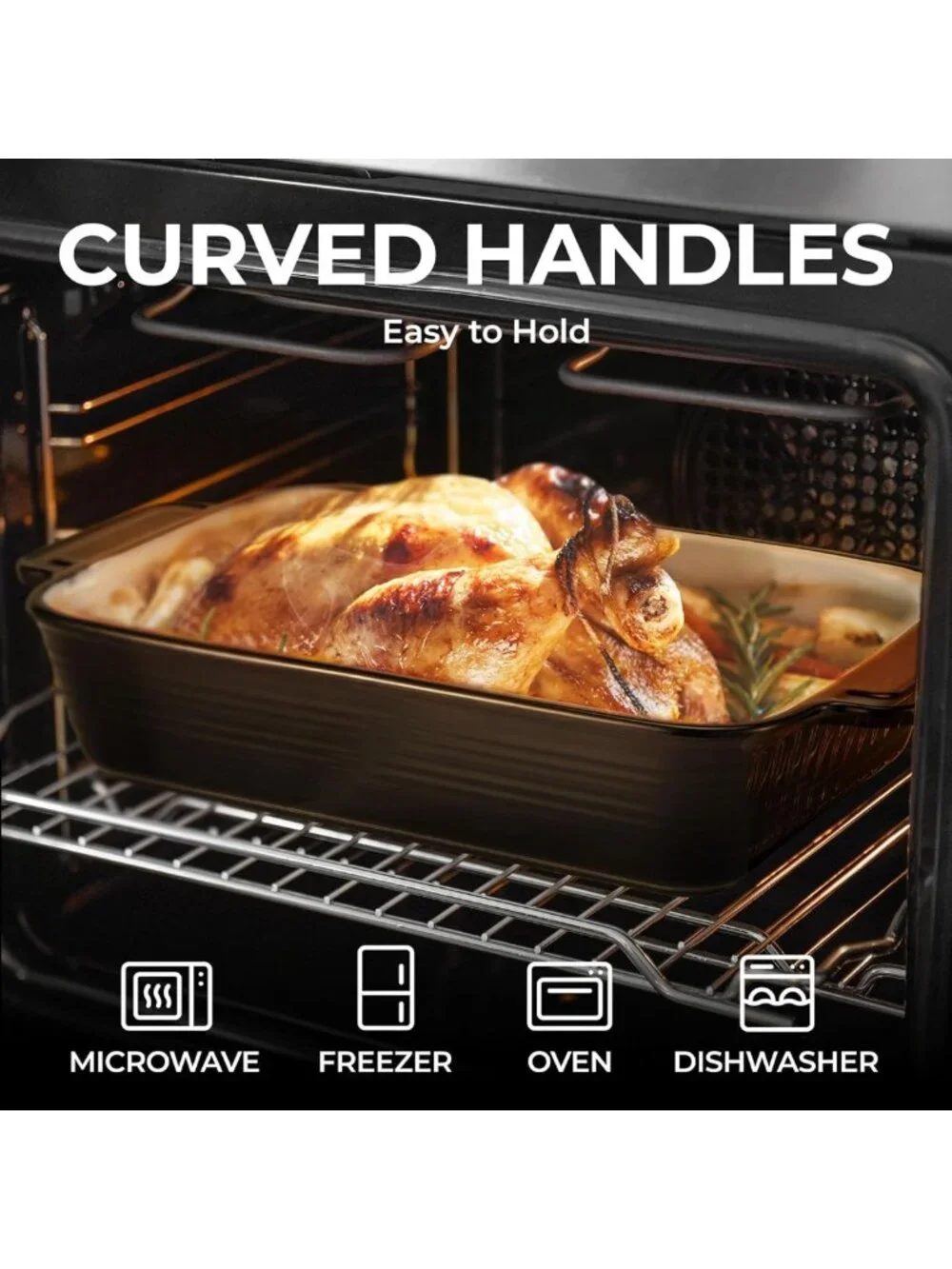 Large 9x13 Ceramic Casserole Dish - Durable Lasagna Pan with Handles, Oven Safe